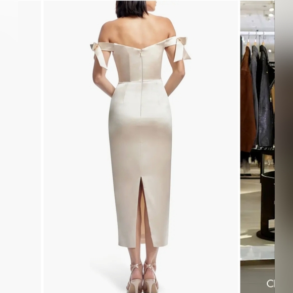 Dress the Population Verona Off the Shoulder Satin Midi Cocktail Dress - Picture 2 of 10